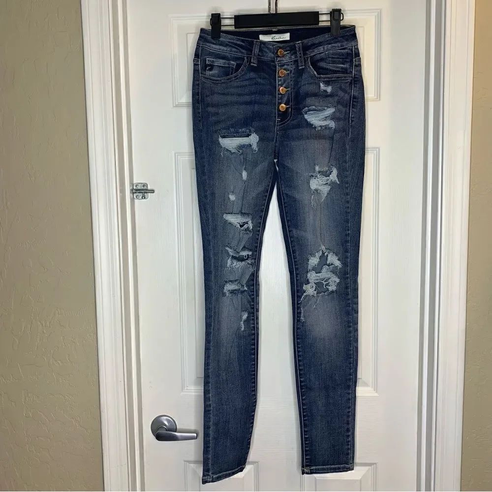 KanCan Distressed High Rise Button Fly Jeans Size 26